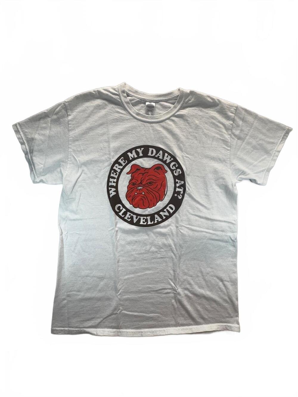 Cleveland “Where My Dawgs At?” Bulldog Graphic T-Shirt White Size Large